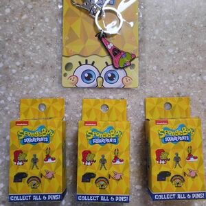 SpongeBob SquarePants Loungefly Mystery Key Pins Set of 3 + Patrick Keychain